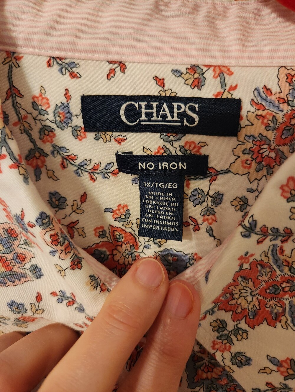 Chaps Cream Floral Button-Up Shirt with Rust & Blue Print, sz 1x - Picture 2 of 4